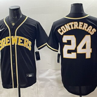 Men's Milwaukee Brewers #24 William Contreras 2026 Fashion Replica Black Out Stitched Baseball Jersey