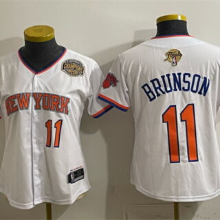 Youth New York Knicks #11 Jalen Brunson White 2026 Finals & Eastern Conference Champions Patch Stitched Baseball Jersey