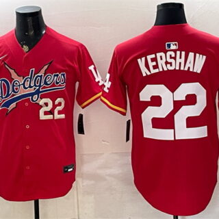 Men's Los Angeles Dodgers x One Piece #22 Clayton Kershaw Red Vapor Premier Limited Stitched Baseball Jersey