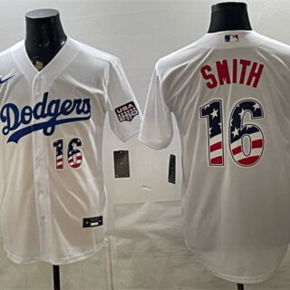 Men's Los Angeles Dodgers #16 Will Smith White USA 250 Fourth of July Home Stitched Baseball Jersey