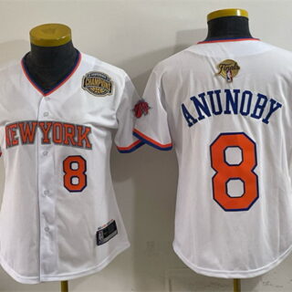 Women's New York Knicks #8 OG Anunoby White 2026 Finals & Eastern Conference Champions Patch Stitched Baseball Jersey