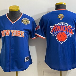 Youth New York Knicks Team Big Logo Blue 2026 Finals & Eastern Conference Champions Patch Stitched Baseball Jersey