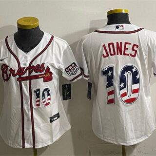 Youth Atlanta Braves #10 Chipper Jones White USA 250 Fourth of July Home Stadium Stitched Baseball Jersey