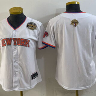 Youth New York Knicks Blank White 2026 Finals & Eastern Conference Champions Patch Stitched Baseball Jersey
