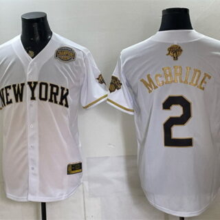 Men's New York Knicks #2 Miles McBride White Gold 2026 Finals & Eastern Conference Champions Patch Stitched Baseball Jersey