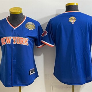 Women's New York Knicks Blank Blue 2026 Finals & Eastern Conference Champions Patch Stitched Baseball Jersey