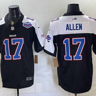 Men's Buffalo Bills #17 Josh Allen 50th Anniversary Patch Football Jersey - Black and White