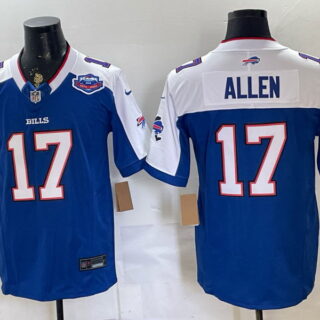 Men's Buffalo Bills #17 Josh Allen 50th Anniversary Patch Football Jersey - Royal Blue and White