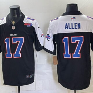 Men's Buffalo Bills #17 Josh Allen Bills Mafia Patch Football Jersey - Black and White