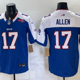 Men's Buffalo Bills #17 Josh Allen Bills Mafia Patch Football Jersey - Royal Blue and White