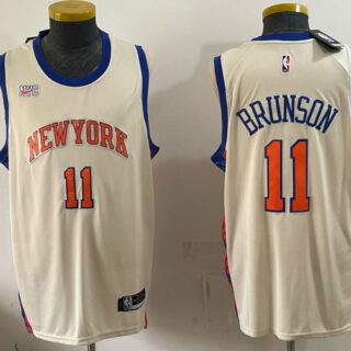 Men's New York Knicks #11 Jalen Brunson NYC Patch Basketball Jersey - Cream