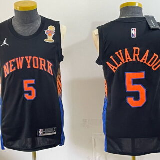 Men's New York Knicks #5 Alvarado Jordan Brand NBA Finals Trophy Patch Basketball Jersey - Black