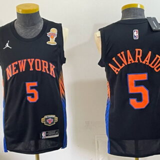 Men's New York Knicks #5 Jose Alvarado Jordan Brand NBA Finals Trophy and Gold Champions Patch Basketball Jersey - Black