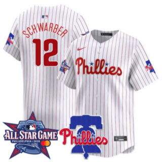 Men's Philadelphia Phillies #12 Kyle Schwarber 2026 MLB All-Star Game Philadelphia Patch Pinstripe Baseball Jersey - White
