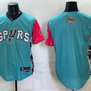 Men's San Antonio Spurs Finals and Champions Patch Fiesta Button-Up Baseball Jersey - Teal